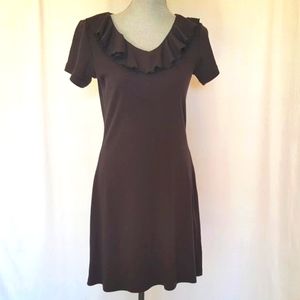BOUTIQUE EUROPA SEXY DRESS, 8 , BLACK, LINED, RUFFLES NECK & BOTTOM